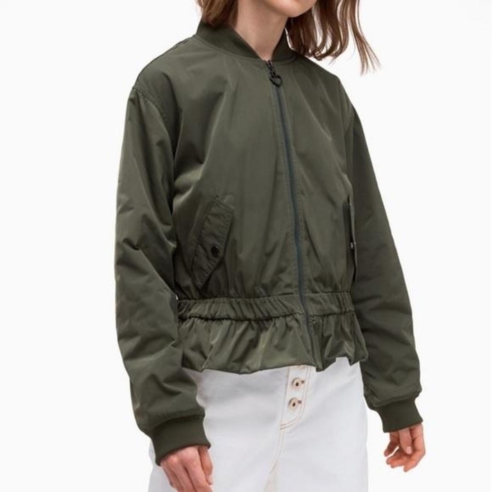 Kate Spade Twill Flounce Bomber Olive Green Jacket XS - Picture 5 of 15